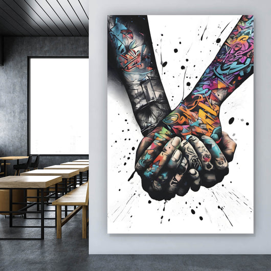 Aluminiumbild Abstrakte Hände im Tattoo Style Hochformat