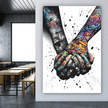 Lade das Bild in den Galerie-Viewer, Leinwandbild Abstrakte Hände im Tattoo Style Hochformat
