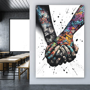 Aluminiumbild gebürstet Abstrakte Hände im Tattoo Style Hochformat