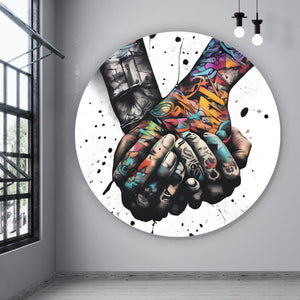 Aluminiumbild Abstrakte Hände im Tattoo Style Kreis