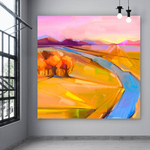 Spannrahmenbild Abstrakte Landschaft mit Fluss Quadrat