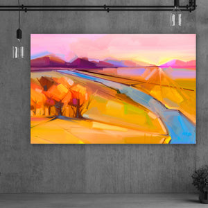 Spannrahmenbild Abstrakte Landschaft mit Fluss Querformat