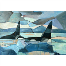 Lade das Bild in den Galerie-Viewer, Leinwandbild Abstrakte Malerei Orcas Querformat

