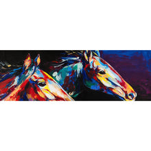 Lade das Bild in den Galerie-Viewer, Aluminiumbild gebürstet Abstrakte Pferde Bunt Panorama

