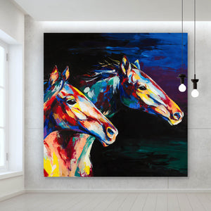 Spannrahmenbild Abstrakte Pferde Bunt Quadrat