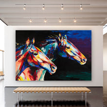 Lade das Bild in den Galerie-Viewer, Aluminiumbild Abstrakte Pferde Bunt Querformat
