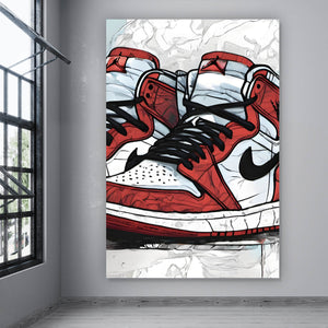 Aluminiumbild gebürstet Abstrakte Sneaker Rot Hochformat