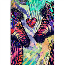 Lade das Bild in den Galerie-Viewer, Leinwandbild Abstrakte Zebras mit Herz Hochformat
