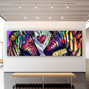 Leinwandbild Abstrakte Zebras mit Herz Panorama