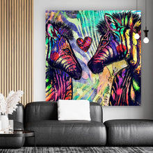 Lade das Bild in den Galerie-Viewer, Aluminiumbild Abstrakte Zebras mit Herz Quadrat
