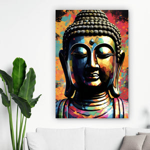 Leinwandbild Abstrakter Buddha Bunt Hochformat