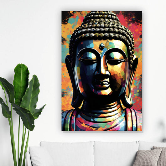 Aluminiumbild gebürstet Abstrakter Buddha Bunt Hochformat