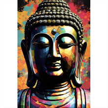 Lade das Bild in den Galerie-Viewer, Aluminiumbild gebürstet Abstrakter Buddha Bunt Hochformat
