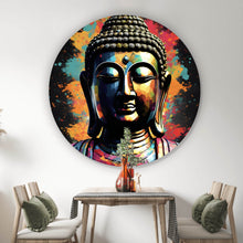 Lade das Bild in den Galerie-Viewer, Aluminiumbild gebürstet Abstrakter Buddha Bunt Kreis
