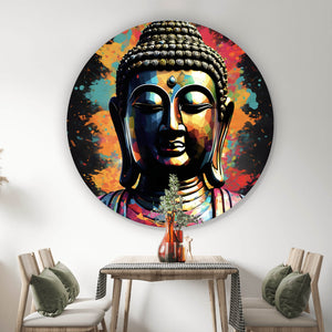 Aluminiumbild gebürstet Abstrakter Buddha Bunt Kreis