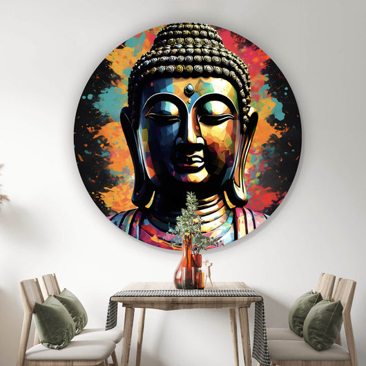 Aluminiumbild gebürstet Abstrakter Buddha Bunt Kreis