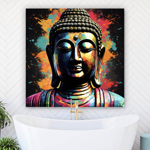 Spannrahmenbild Abstrakter Buddha Bunt Quadrat