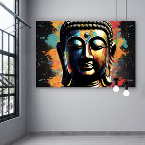 Aluminiumbild gebürstet Abstrakter Buddha Bunt Querformat