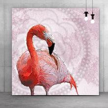 Lade das Bild in den Galerie-Viewer, Aluminiumbild gebürstet Abstrakter Flamingo auf Rosa Quadrat
