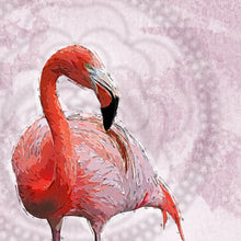 Lade das Bild in den Galerie-Viewer, Aluminiumbild gebürstet Abstrakter Flamingo auf Rosa Quadrat
