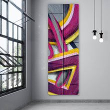 Lade das Bild in den Galerie-Viewer, Aluminiumbild gebürstet Abstraktes Graffiti auf einer Mauer Panorama Hoch
