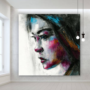Spannrahmenbild Abstraktes Portrait einer jungen Frau Quadrat