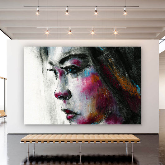 Aluminiumbild gebürstet Abstraktes Portrait einer jungen Frau Querformat
