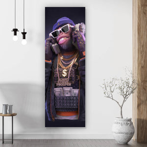 Spannrahmenbild Affe mit Geld Digital Art Panorama Hoch