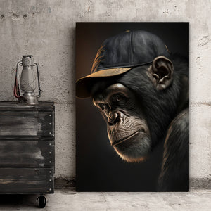 Aluminiumbild gebürstet Affe mit Kappe Digital Art Hochformat
