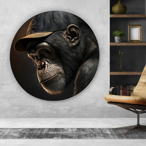 Aluminiumbild gebürstet Affe mit Kappe Digital Art Kreis