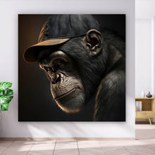 Lade das Bild in den Galerie-Viewer, Leinwandbild Affe mit Kappe Digital Art Quadrat

