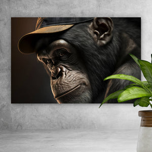Aluminiumbild gebürstet Affe mit Kappe Digital Art Querformat