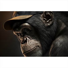 Lade das Bild in den Galerie-Viewer, Leinwandbild Affe mit Kappe Digital Art Querformat
