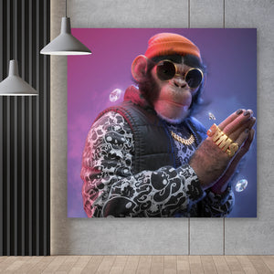 Acrylglasbild Affe mit Mütze Swag Quadrat