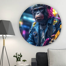 Lade das Bild in den Galerie-Viewer, Aluminiumbild gebürstet Affe Punk Modern Art Kreis
