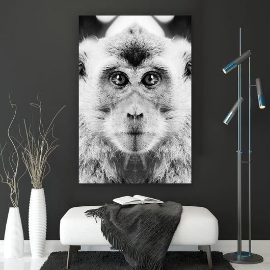 Aluminiumbild Affe Schwarz Weiß Hochformat