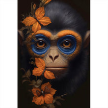 Lade das Bild in den Galerie-Viewer, Leinwandbild Affenkind mit Schmetterlingen Digital Art Hochformat
