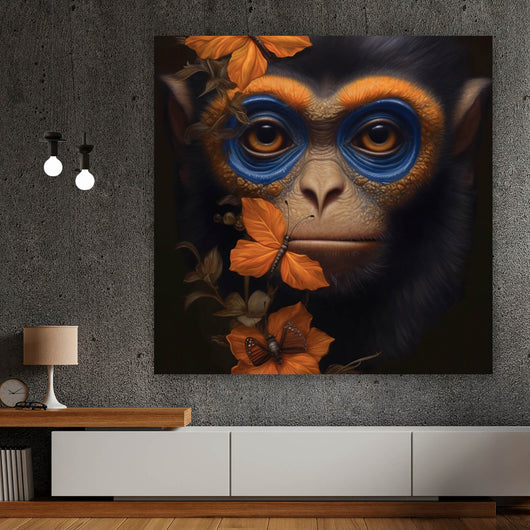 Poster Affenkind mit Schmetterlingen Digital Art Quadrat
