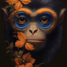 Lade das Bild in den Galerie-Viewer, Aluminiumbild gebürstet Affenkind mit Schmetterlingen Digital Art Quadrat
