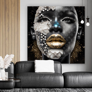 Spannrahmenbild Afrikanische Frau mit Gold Quadrat