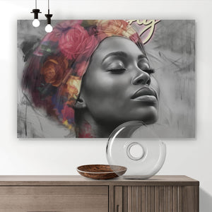 Aluminiumbild gebürstet Afrikanisches Frauengesicht Digital Art Querformat
