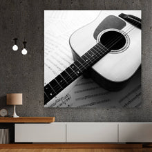 Lade das Bild in den Galerie-Viewer, Leinwandbild Akustik Gitarre auf Noten Quadrat
