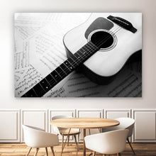 Lade das Bild in den Galerie-Viewer, Acrylglasbild Akustik Gitarre auf Noten Querformat
