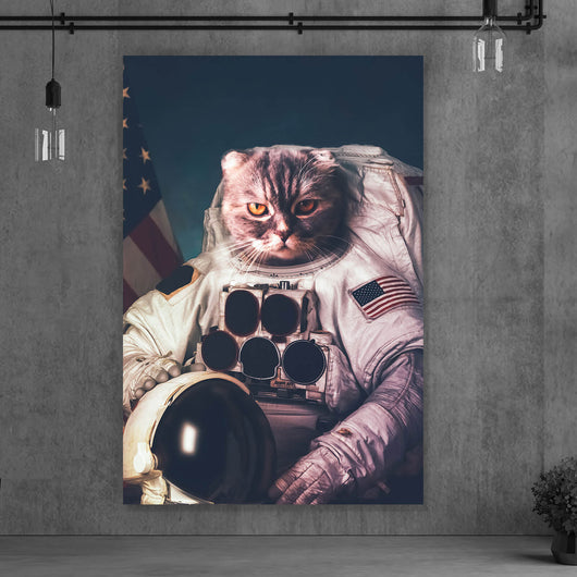 Aluminiumbild gebürstet Amerikanische Astronauten Katze Hochformat