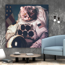 Lade das Bild in den Galerie-Viewer, Aluminiumbild gebürstet Amerikanische Astronauten Katze Quadrat

