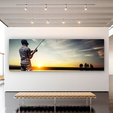 Lade das Bild in den Galerie-Viewer, Aluminiumbild Angeln bei Sonnenuntergang Panorama
