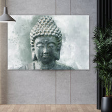 Lade das Bild in den Galerie-Viewer, Aluminiumbild gebürstet Buddha Statue Aquarell Querformat
