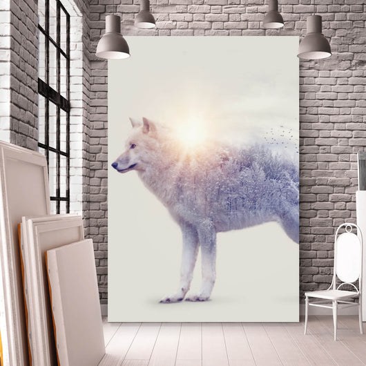 Aluminiumbild gebürstet Arktischer Wolf Digital Art Hochformat