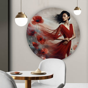 Aluminiumbild Asiatische Frau mit Mohnblumen Kreis