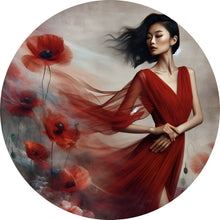 Lade das Bild in den Galerie-Viewer, Aluminiumbild Asiatische Frau mit Mohnblumen Kreis
